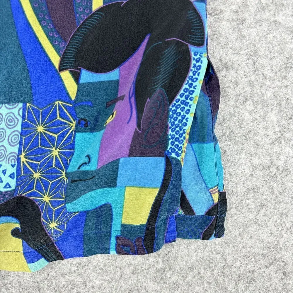 Chicos Silk Top Womens S Silk Abstract Geisha Asian Artsy Print Button Up Shirt